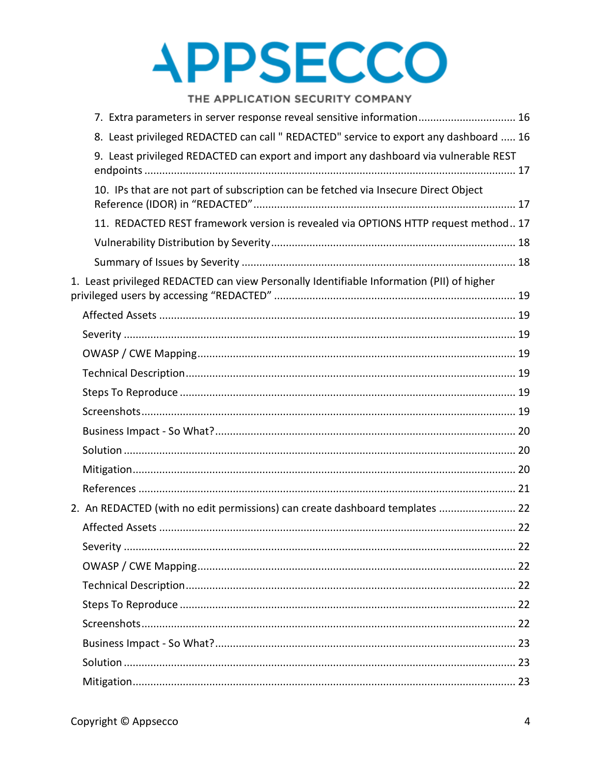 Sample report finding example