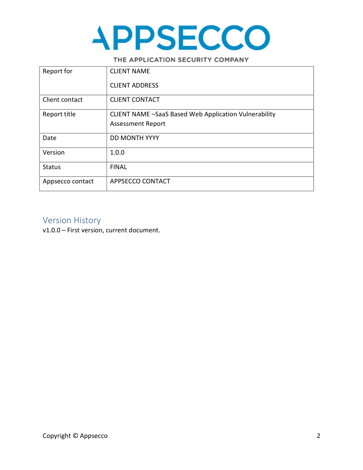 Sample report table of contents